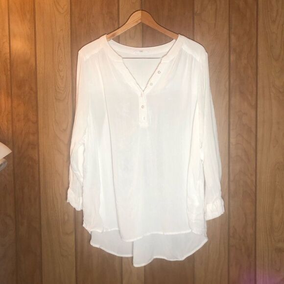 Jane and Delancey White Roll Tab Sleeve Polo Blouse - Picture 1 of 7